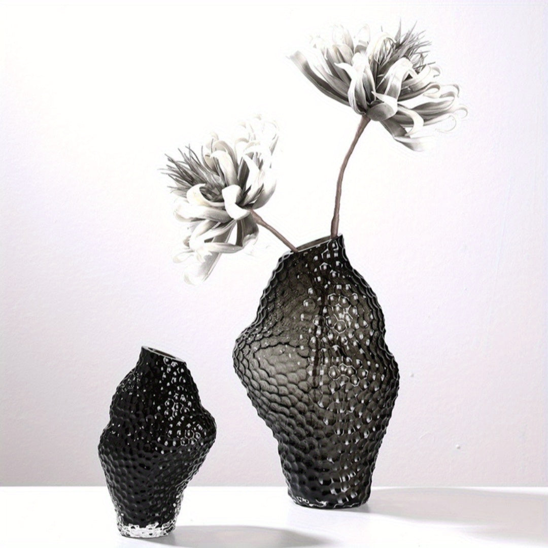 1pc Irregular Conch-Shaped Glass Vase with Textured Mesh Pattern