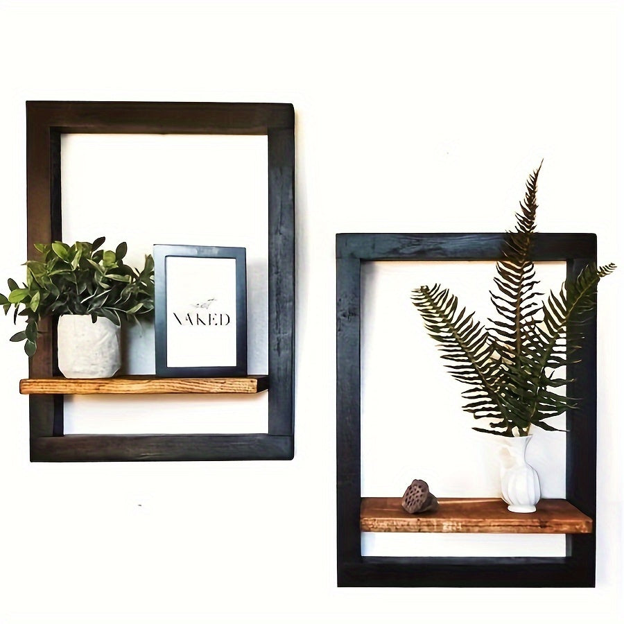 2pc Rustic Wooden Hanging Shelf Bracket