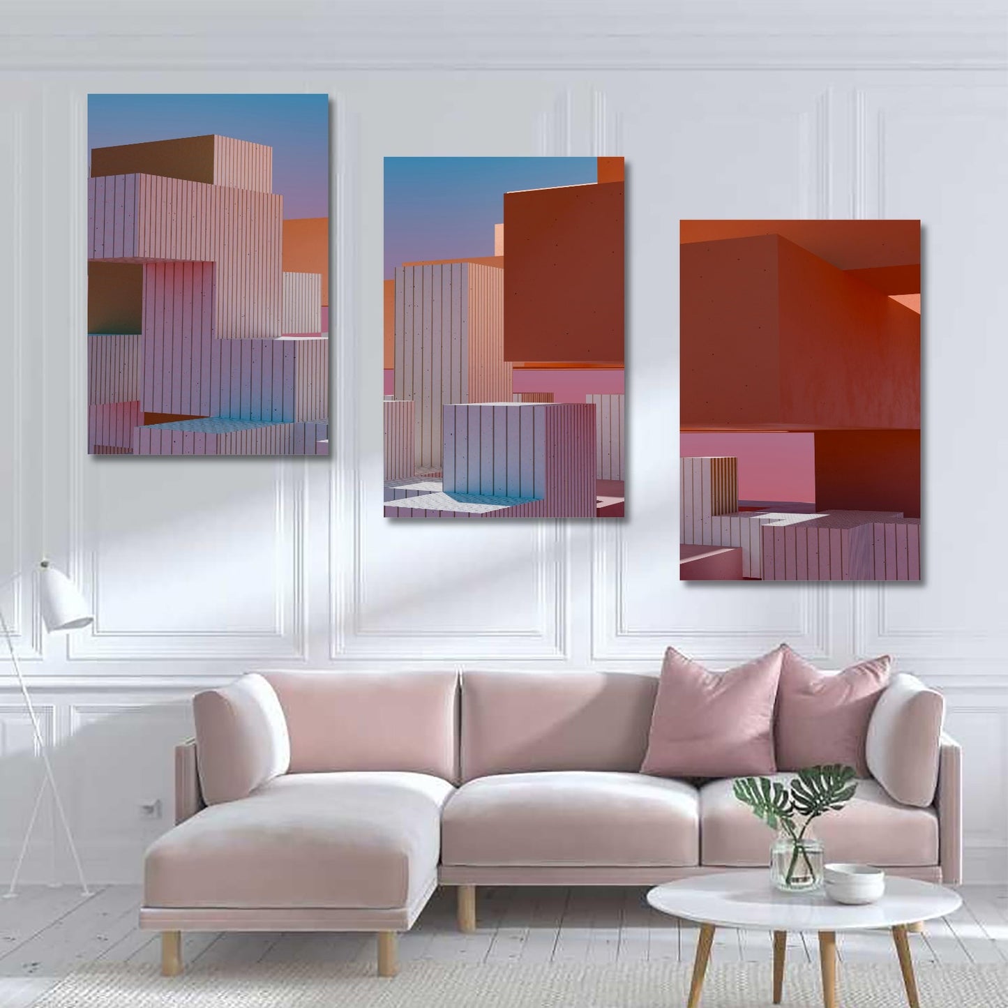 3pcs Geometric Block Framed Canvas