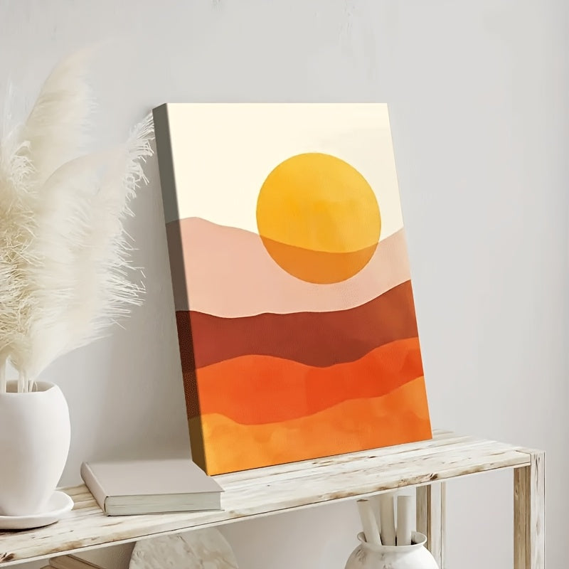 1pc Wood Frame Vintage Burnt Orange Desert Sunset Wall Art (28" x 40")