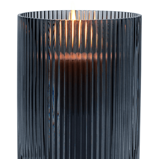 Smoke Glass Ribbed Pillar Candle Holder