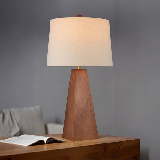 Modern Walnut Lamp With Beige Linen Shade (29'' or 21'')