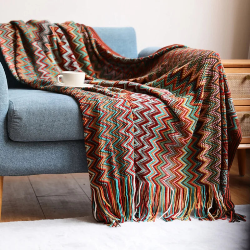 Geometric Knitted Throw Blanket