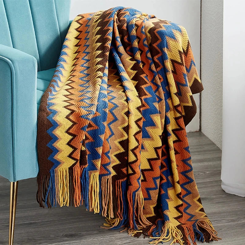 Geometric Knitted Throw Blanket