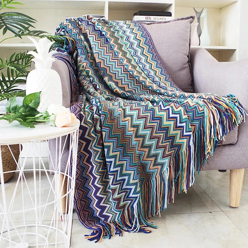 Geometric Knitted Throw Blanket