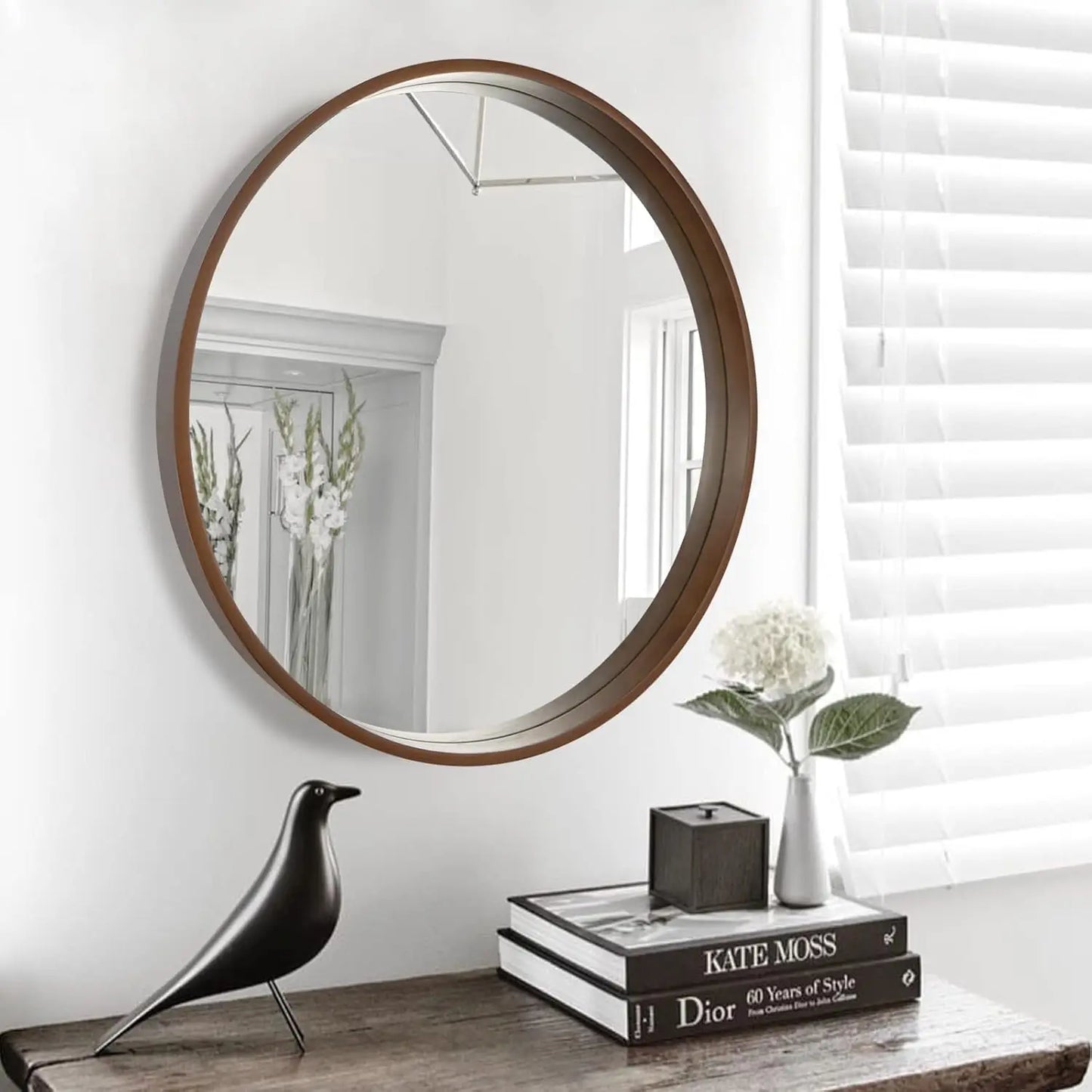 Round Mirror with Wood Frame (24")