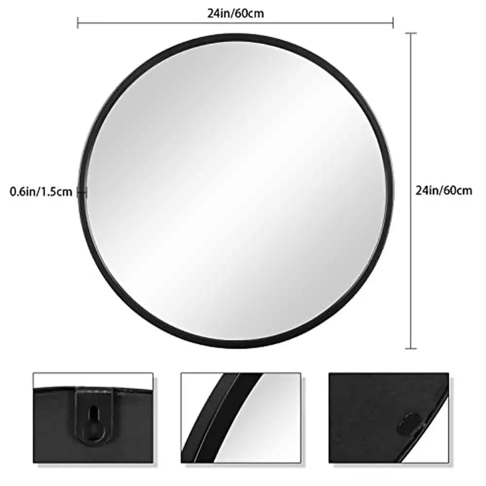 Large Round Black Metal Wall Mirror (24 Inch)