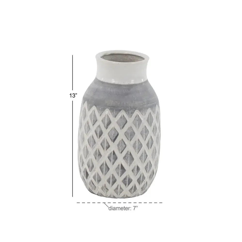 Diamond Pattern Ceramic Vase 13"