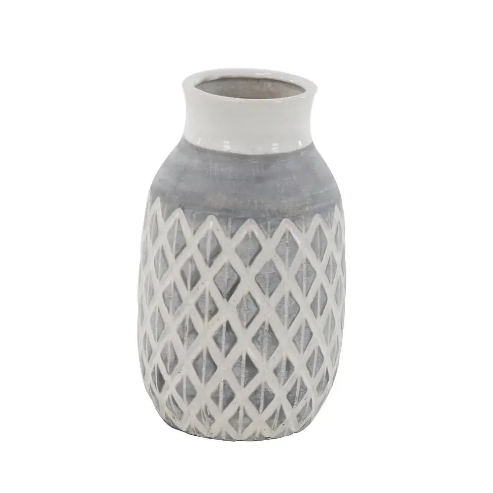 Diamond Pattern Ceramic Vase 13"