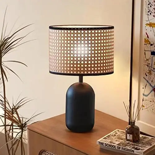 Retro Lamp with Rattan Woven Lampshade