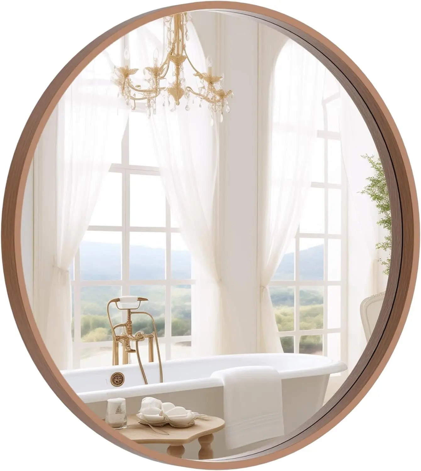 Round Mirror with Wood Frame (24")