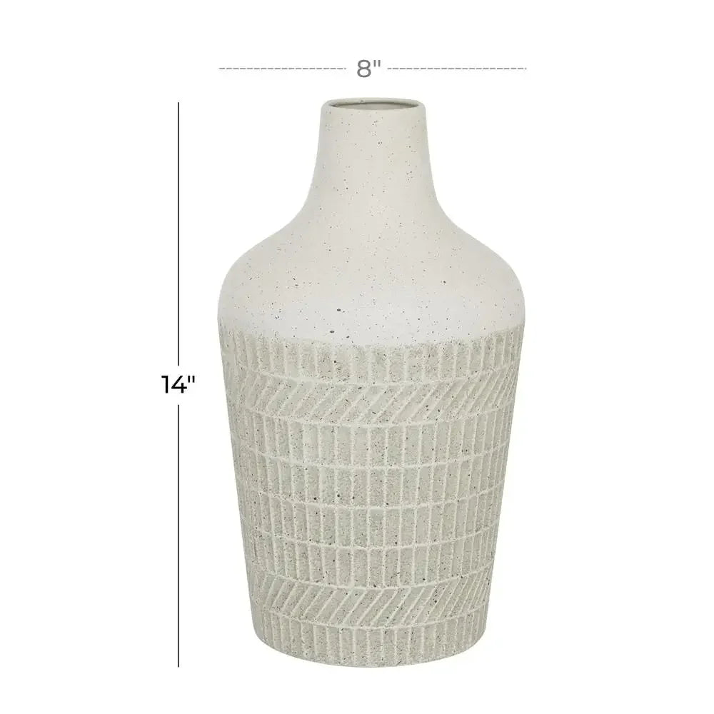 Textured White Iron Vase 13"