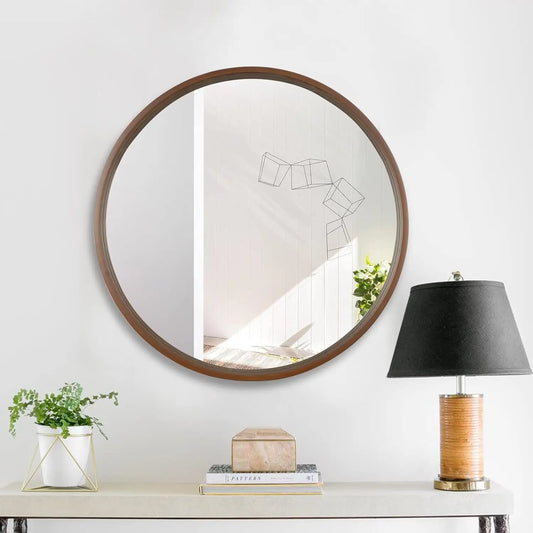 Round Mirror with Wood Frame (24")