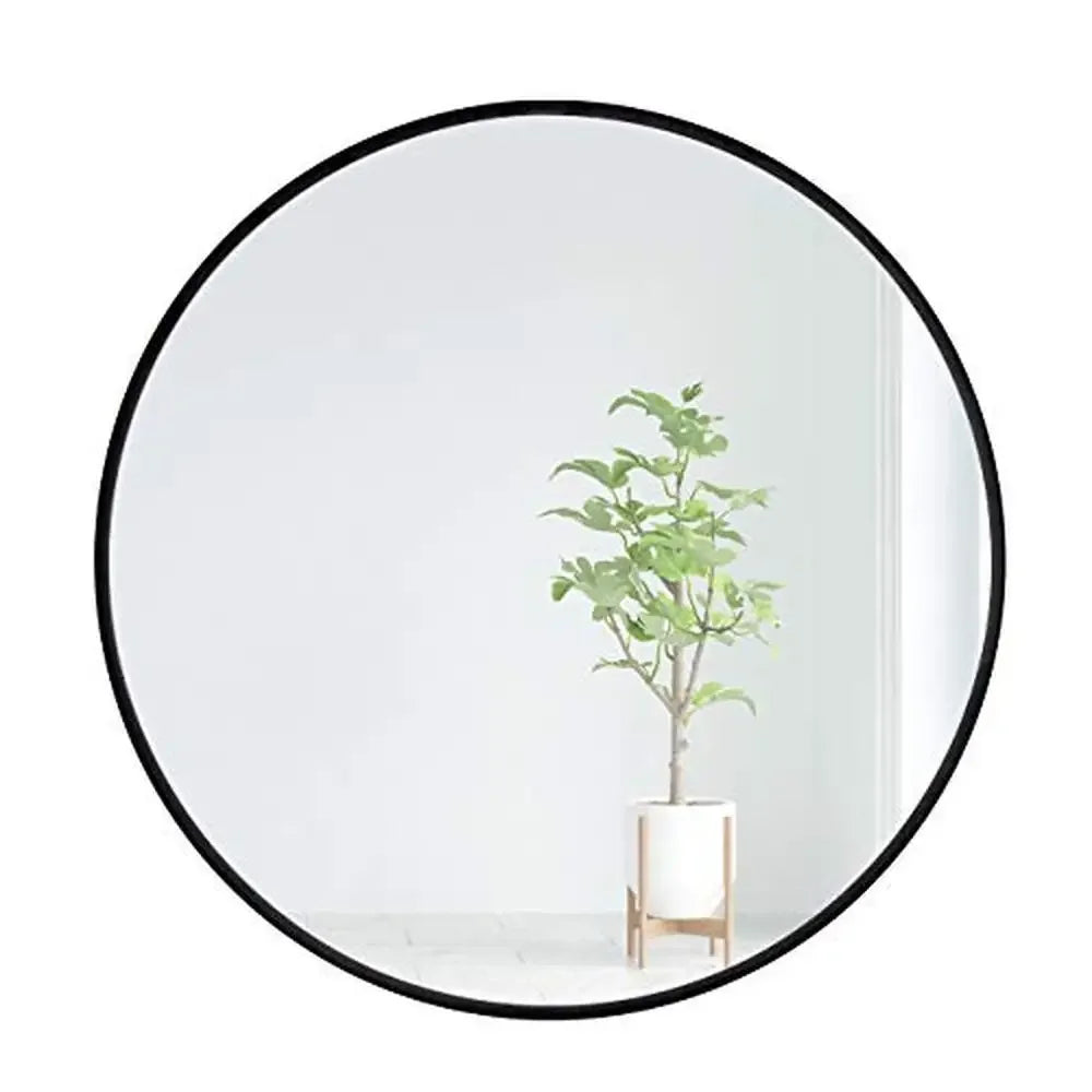 Large Round Black Metal Wall Mirror (24 Inch)