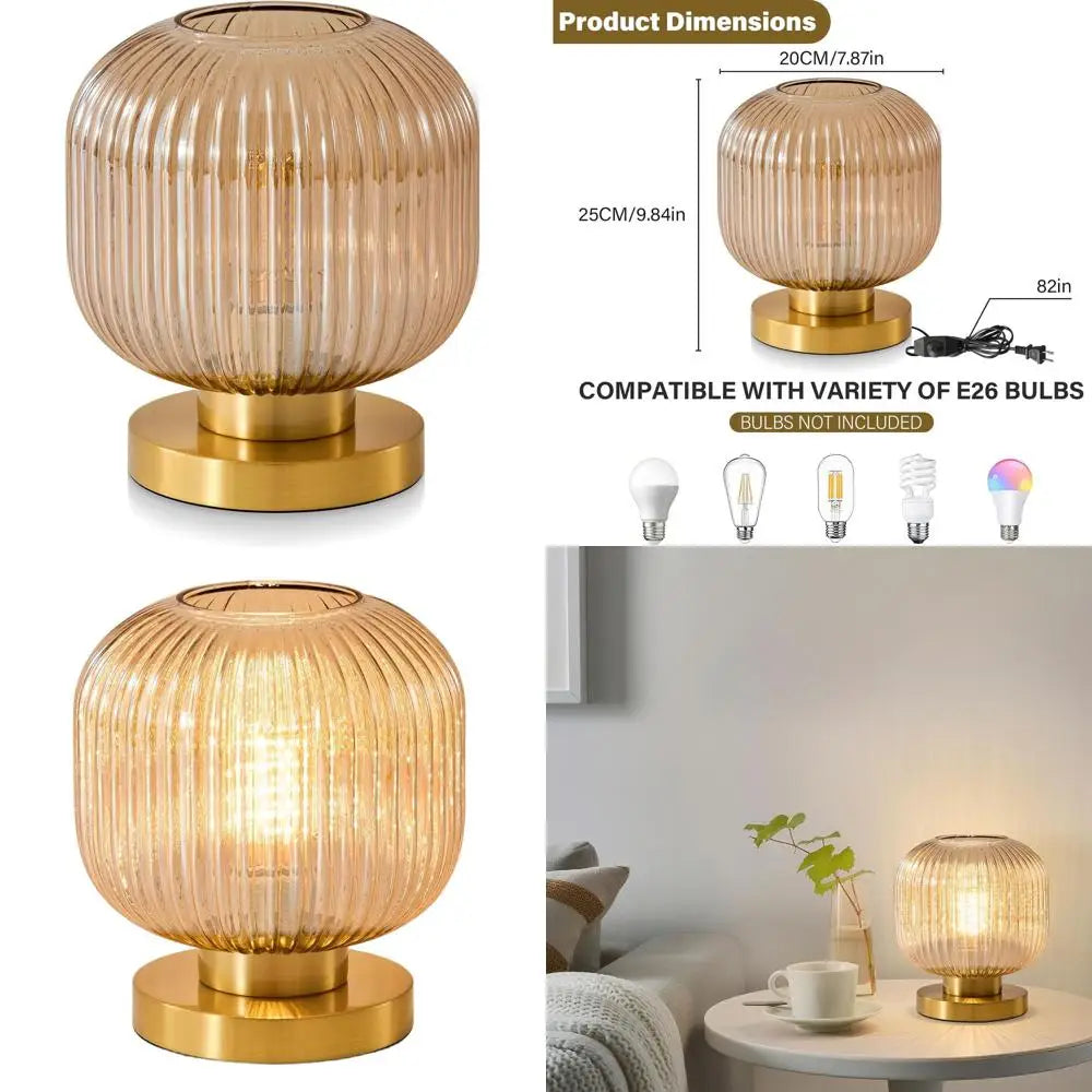 Mid-Century Amber Glass Desk Lamp