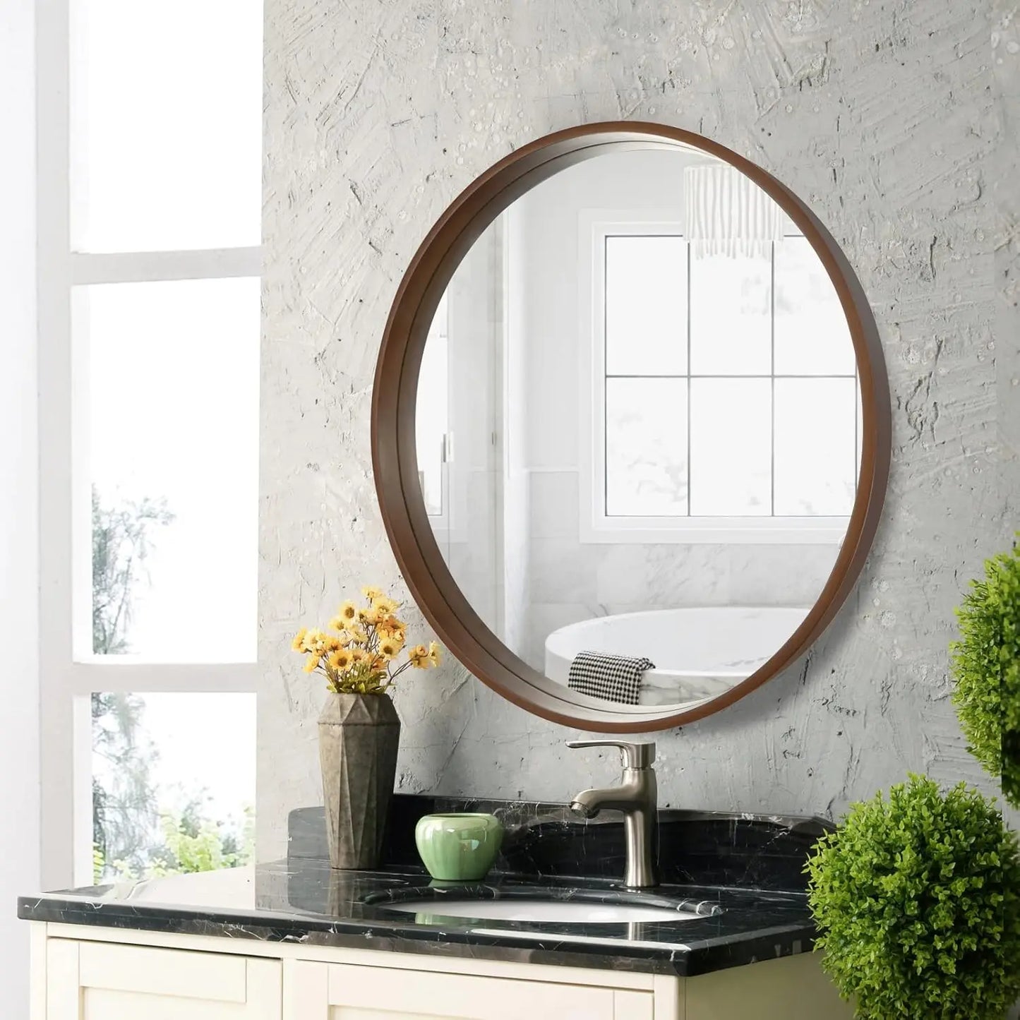 Round Mirror with Wood Frame (24")