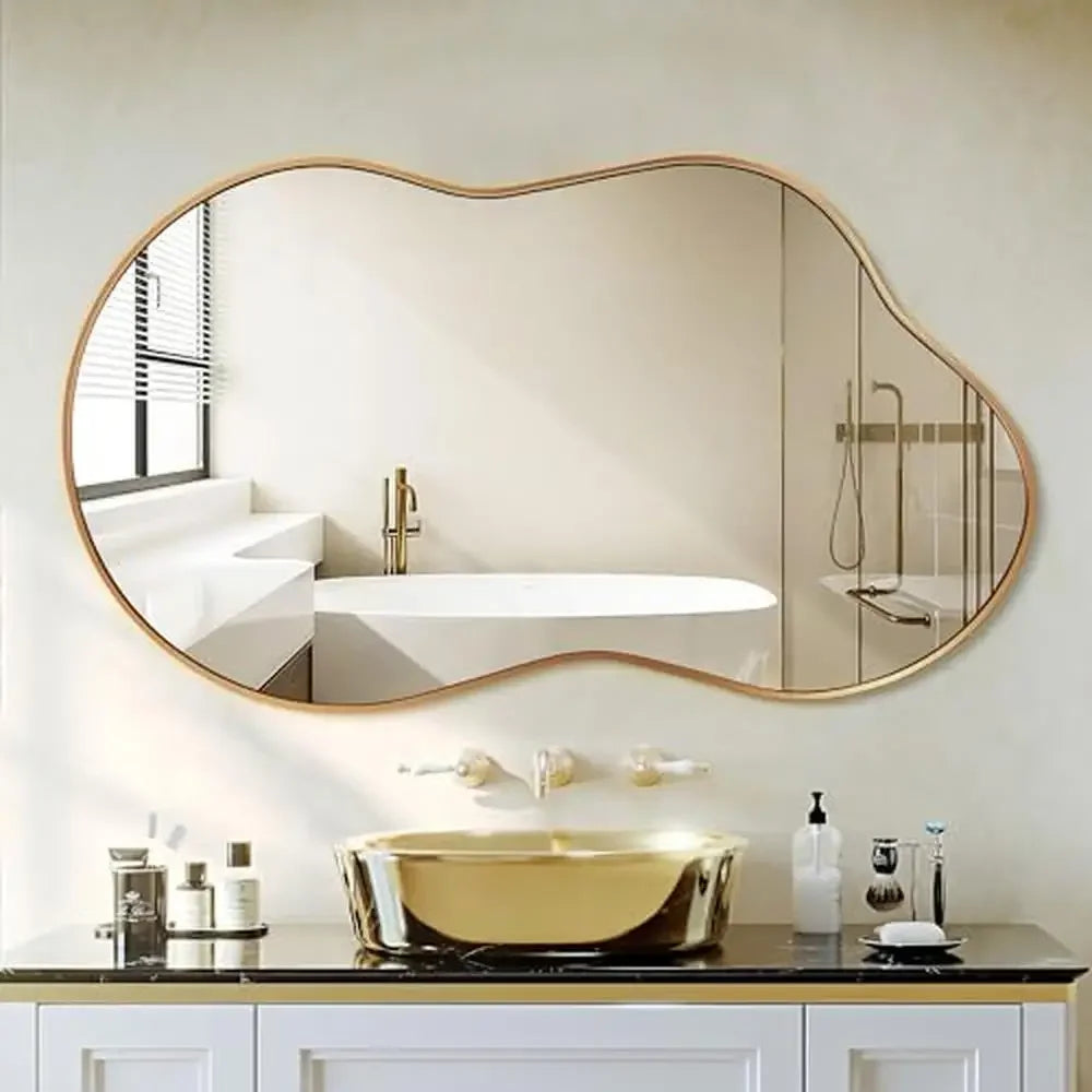 Asymmetrical Gold Frame Wall Mirror (20"x36")