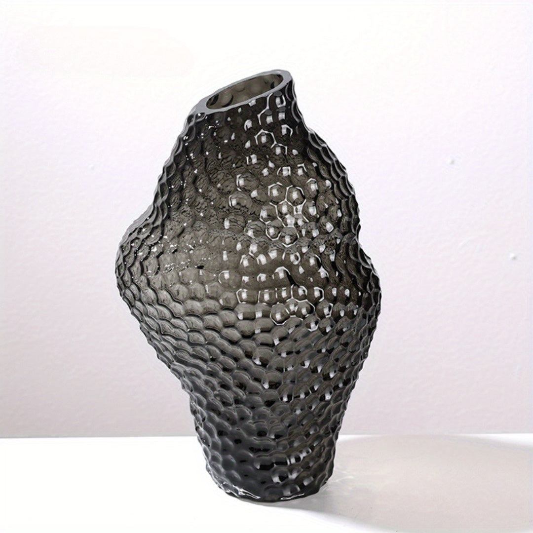 1pc Irregular Conch-Shaped Glass Vase with Textured Mesh Pattern