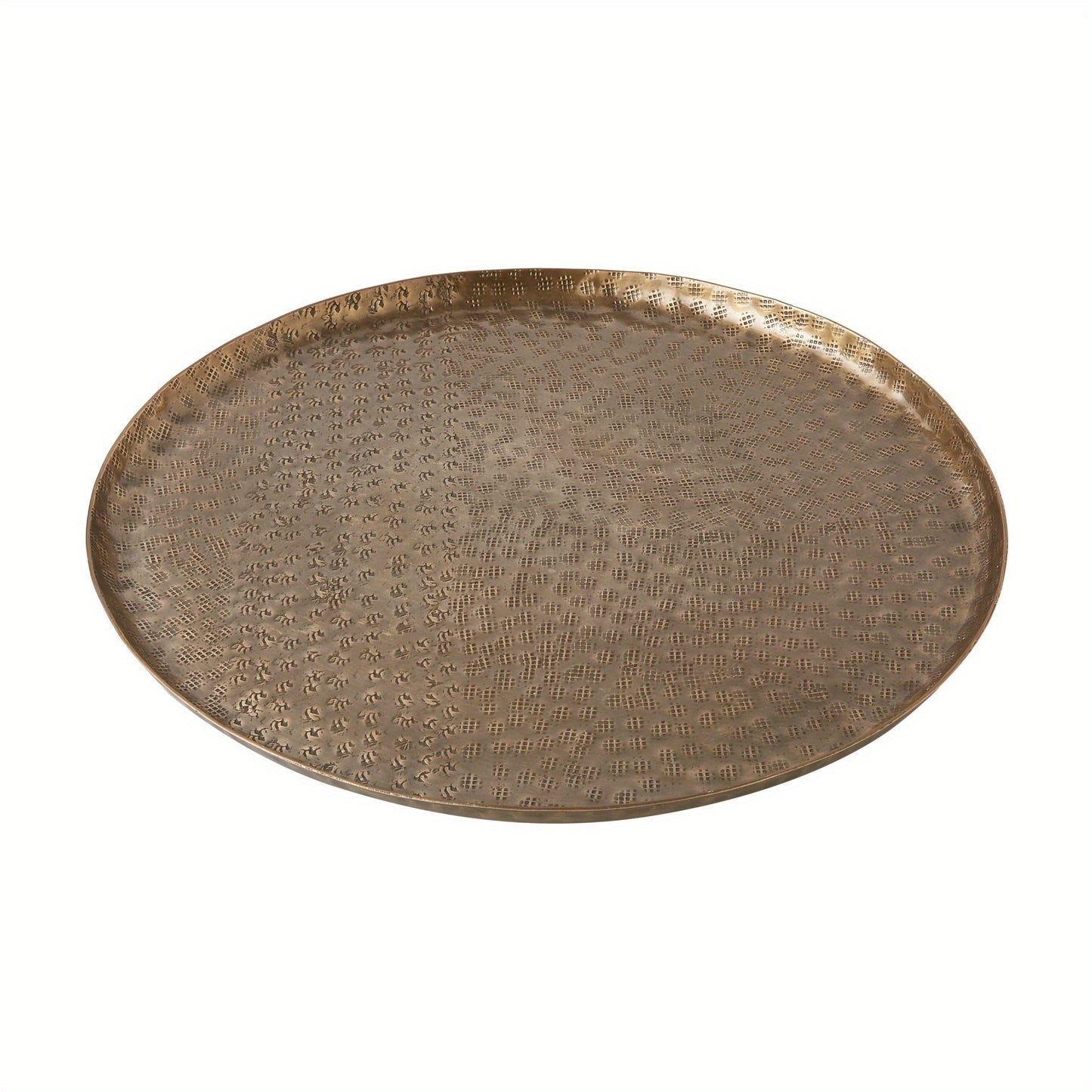 14" Round Brass Hammered Metal Decorative Tray