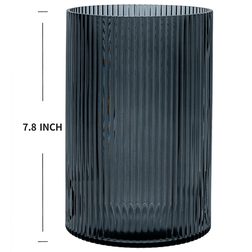 Smoke Glass Ribbed Pillar Candle Holder