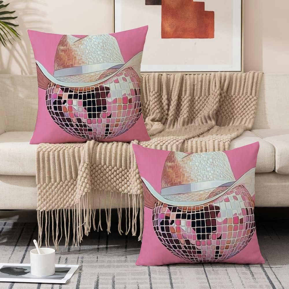 Chic Pink Disco Cowgirl & Cowboy Throw Pillow Cover