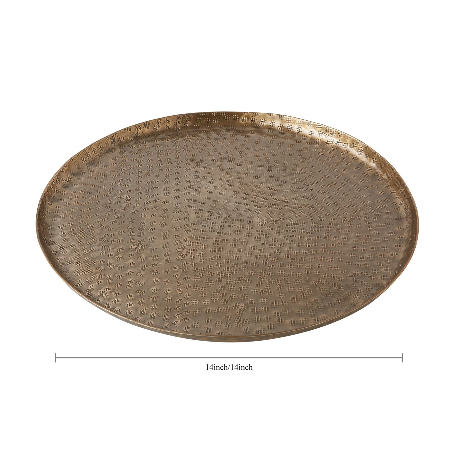 14" Round Brass Hammered Metal Decorative Tray