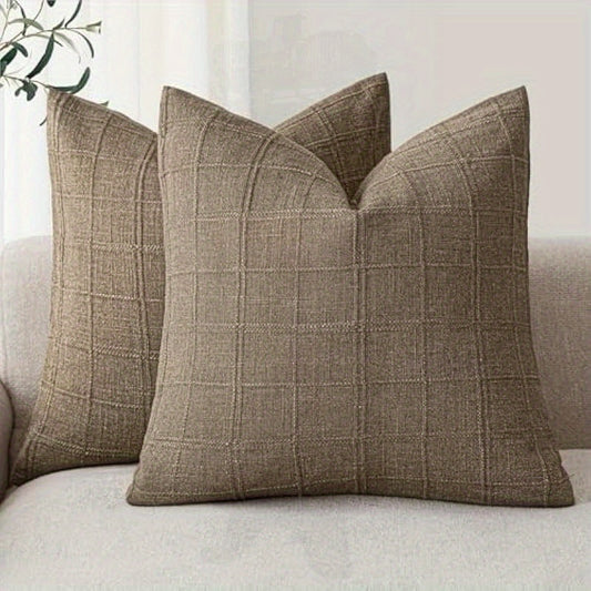 Linen Check Throw Pillow Covers (2pcs Set)