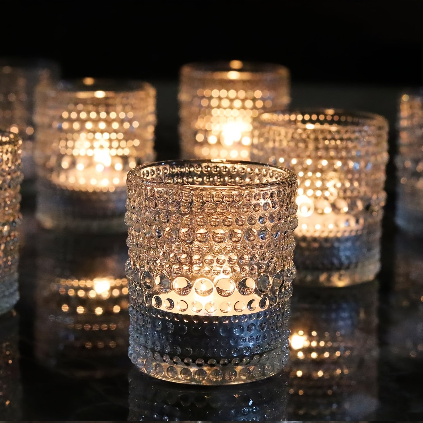 Transparent Bead Glass Candle Holders (24 count)