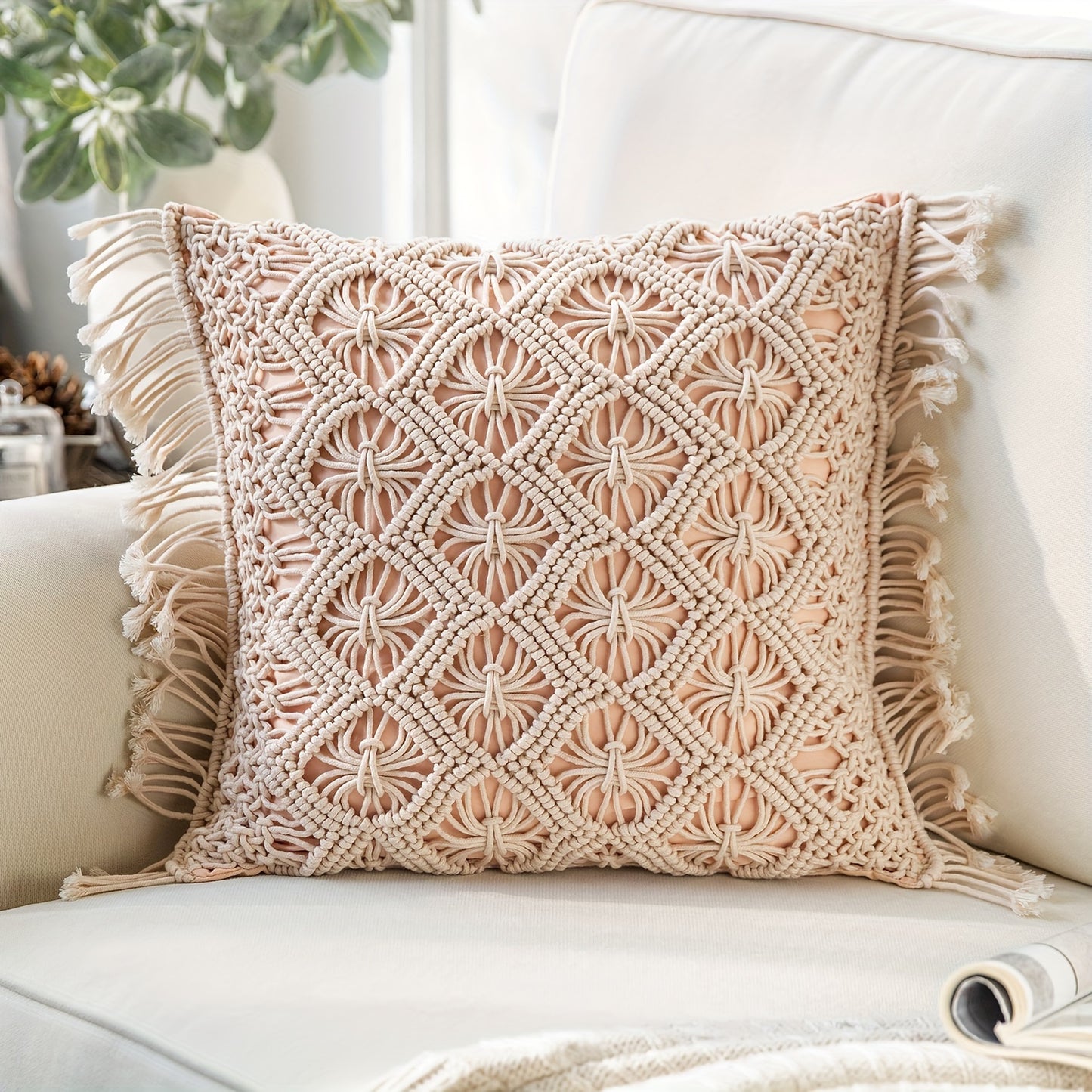 Crochet Woven Throw Pillows with Tassels (1pcs 18x18")