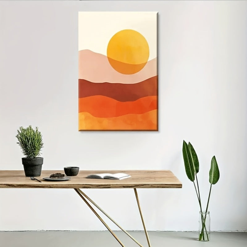 1pc Wood Frame Vintage Burnt Orange Desert Sunset Wall Art (28" x 40")