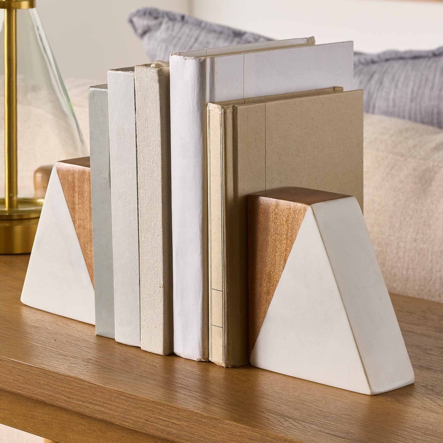 Modern Contemporary Wood and Marble Bookends, Set of 1