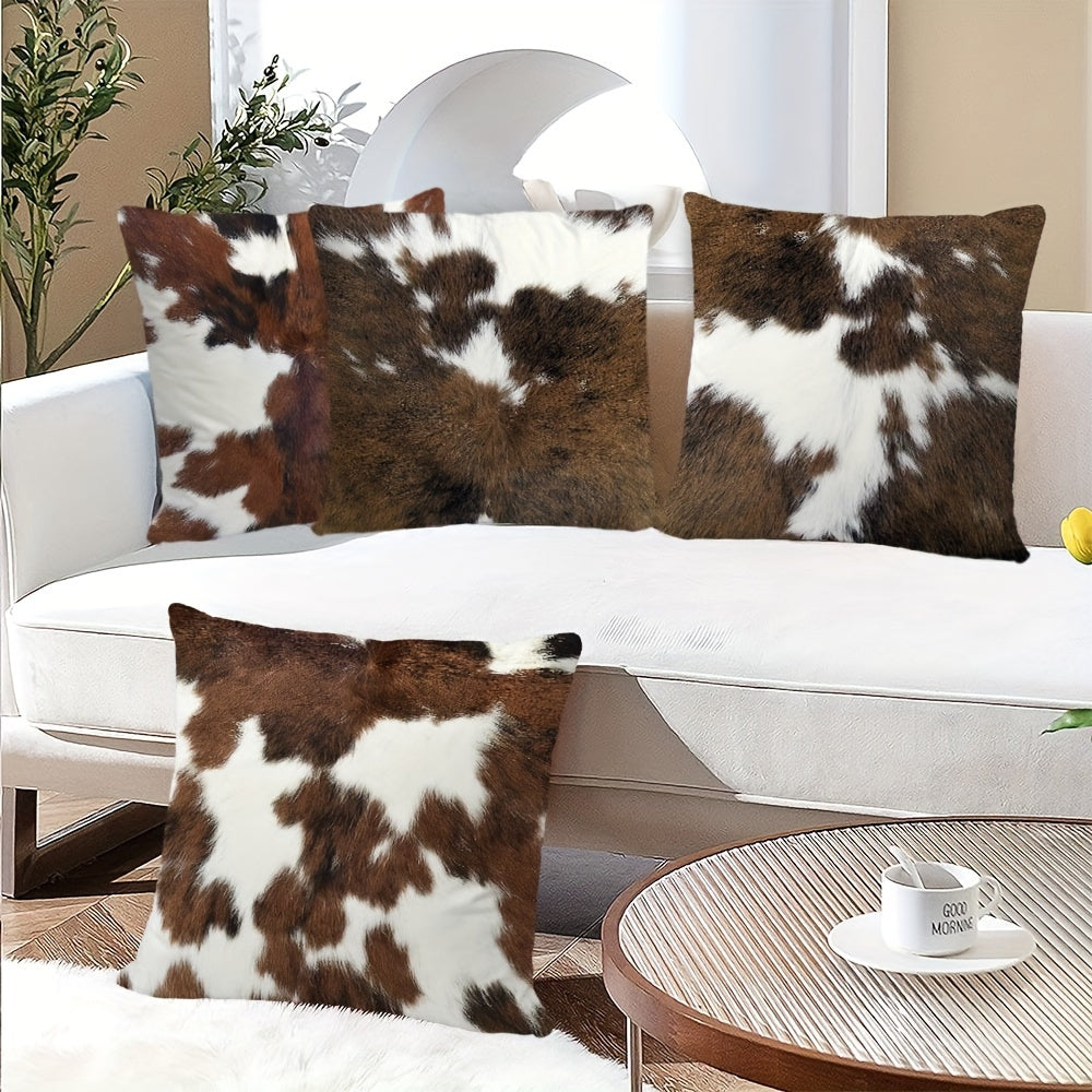 Double-sided Printed Cowhide Throw Pillow Covers (4 pcs)