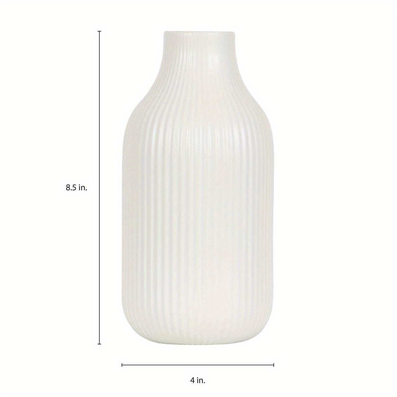 Ribbed Cream Ceramic Vase (8.5")