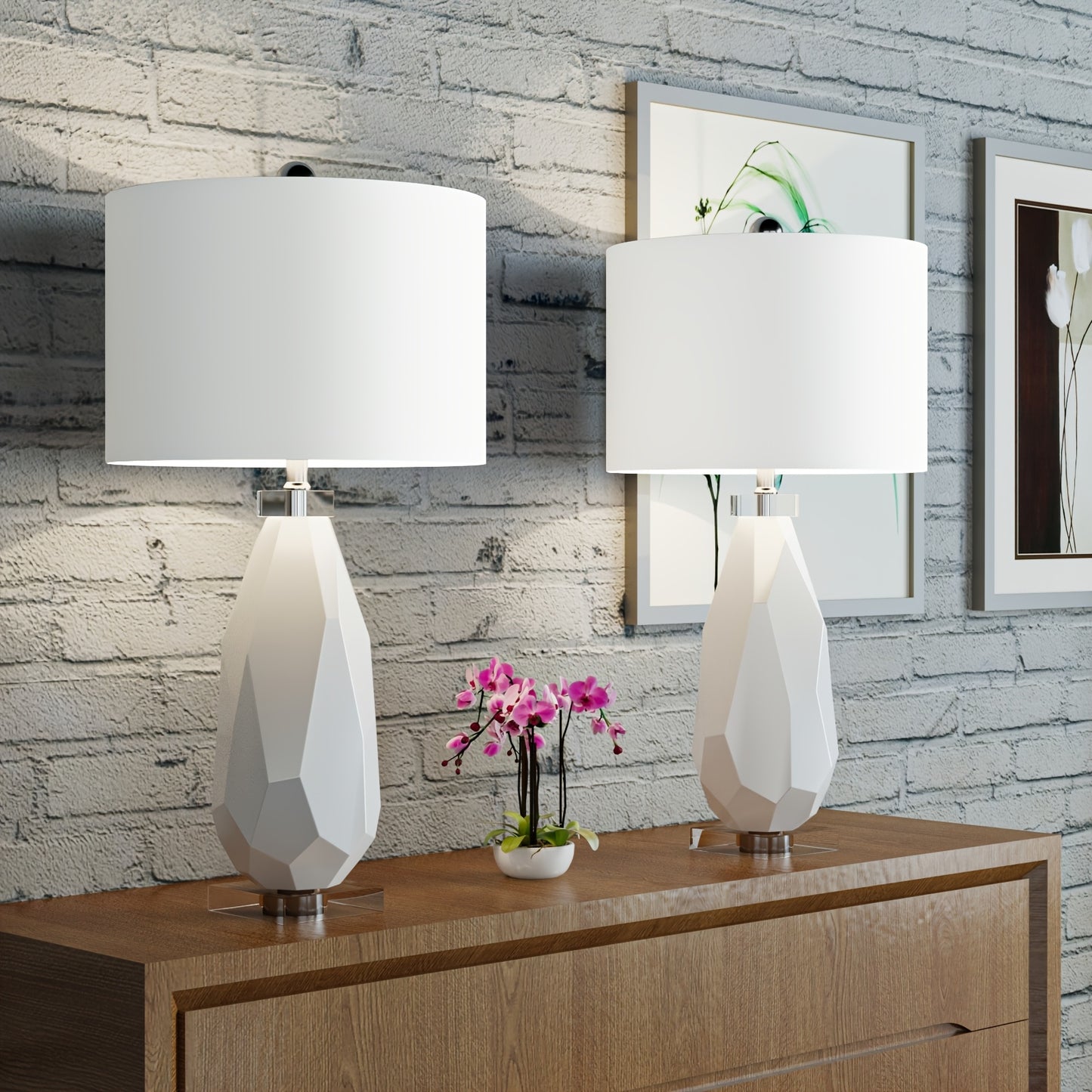 Geometric Crystal Ceramic Table Lamps (Set Of 2)