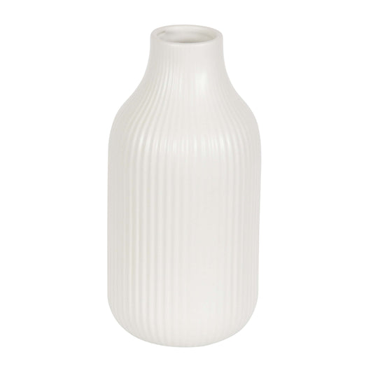 Ribbed Cream Ceramic Vase (8.5")