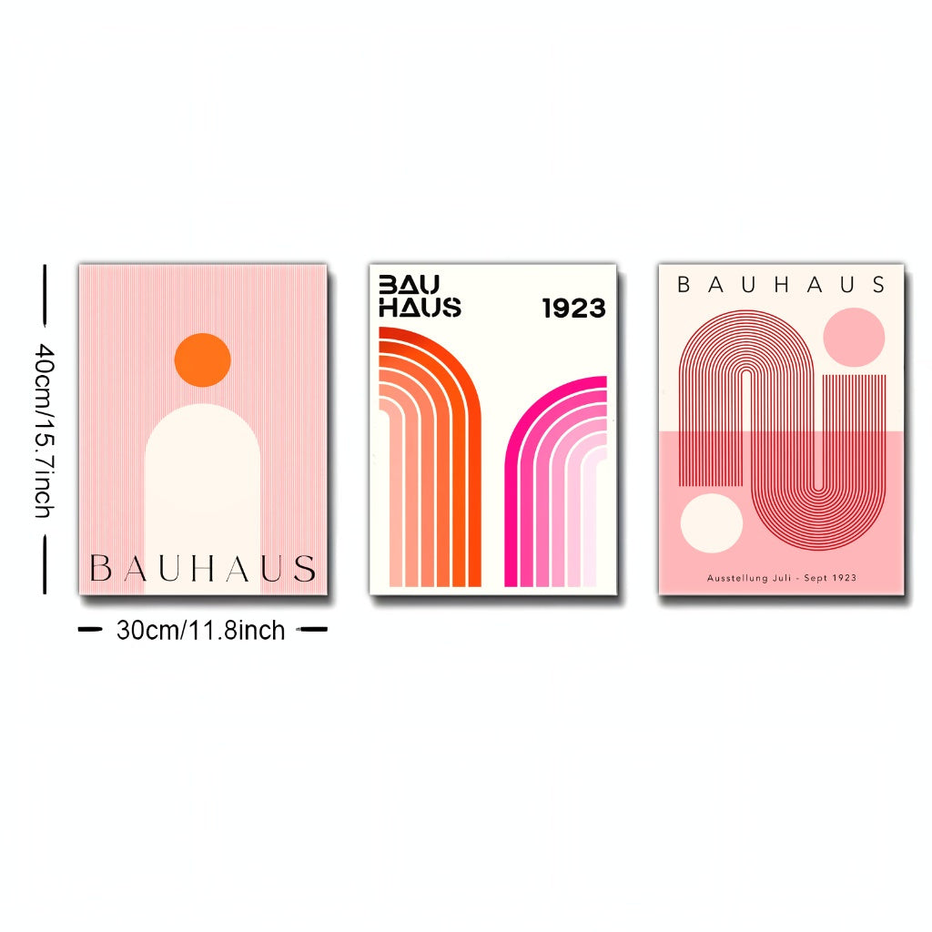 3pcs Modern Bauhaus 1919 Pink & Orange Framed Canvas Set