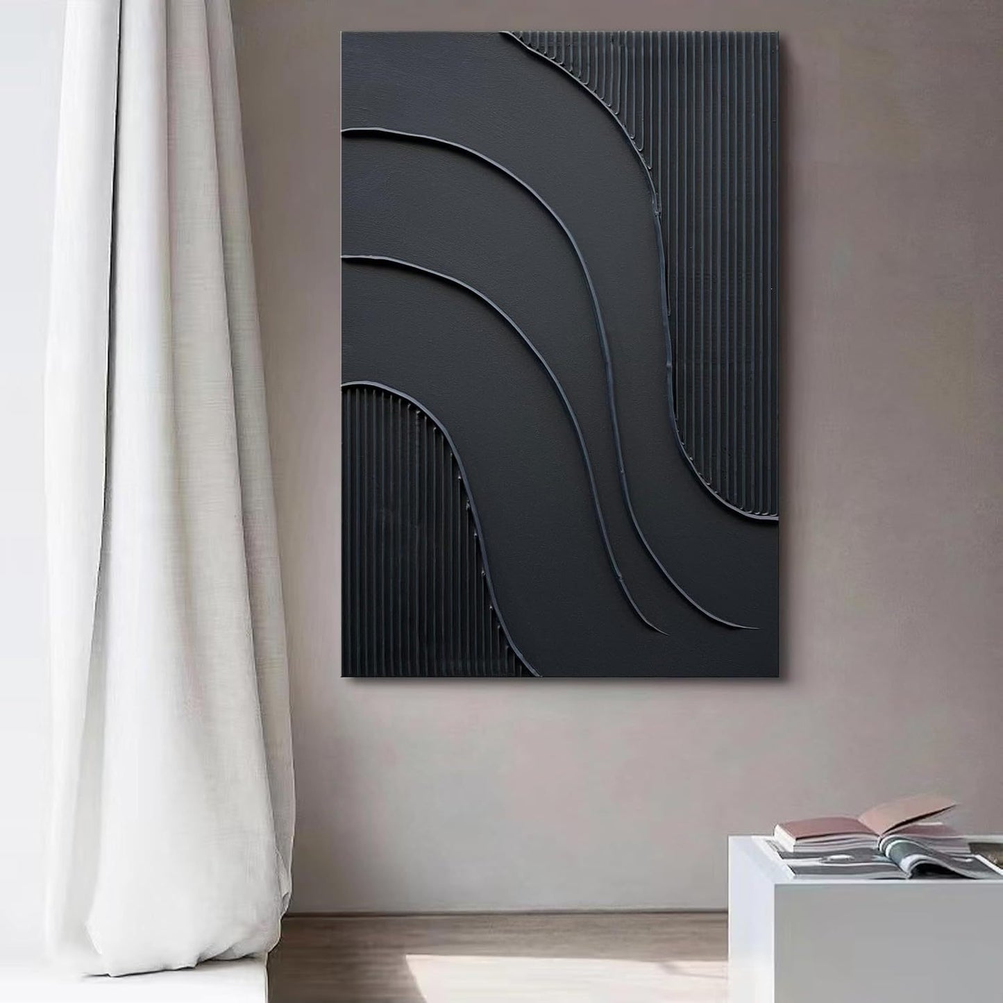 Abstract Black Line Textured Wall Art