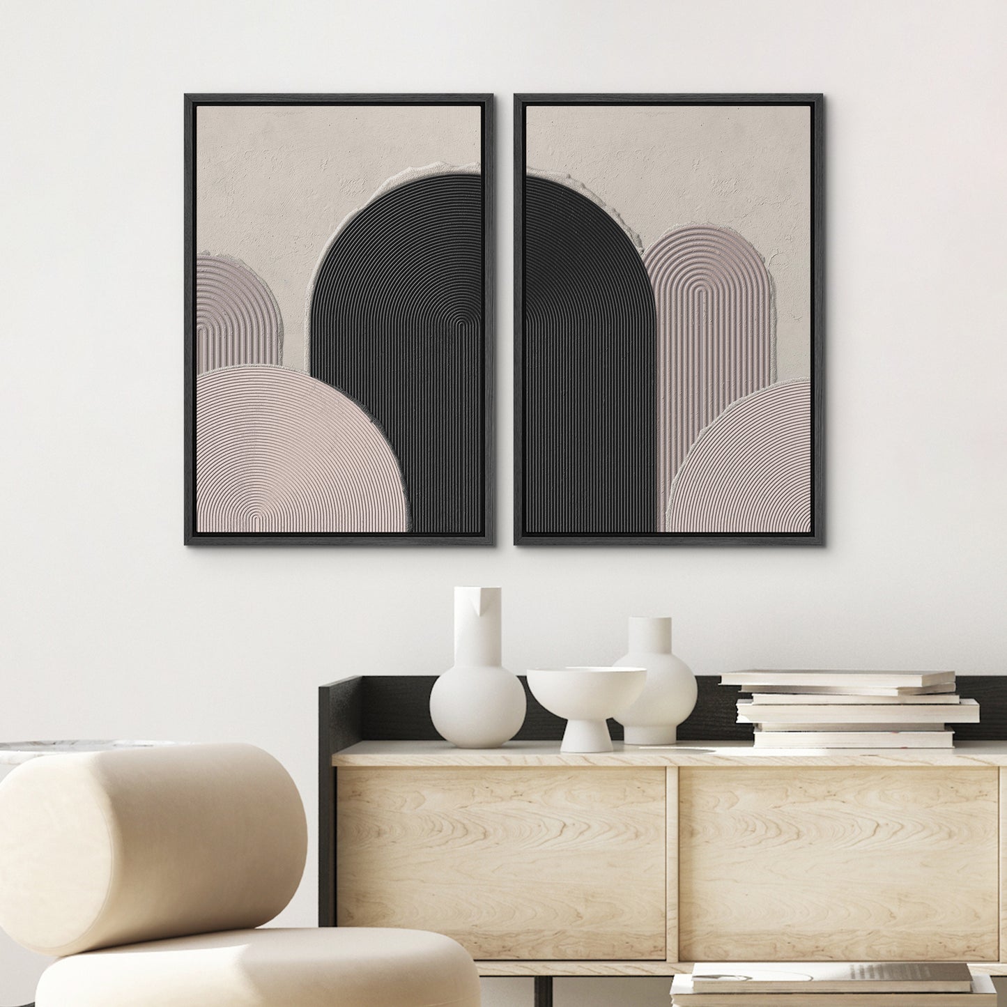 Dark Mid-Century Geometric Framed Canvas Wall Art Set (16" x 24")