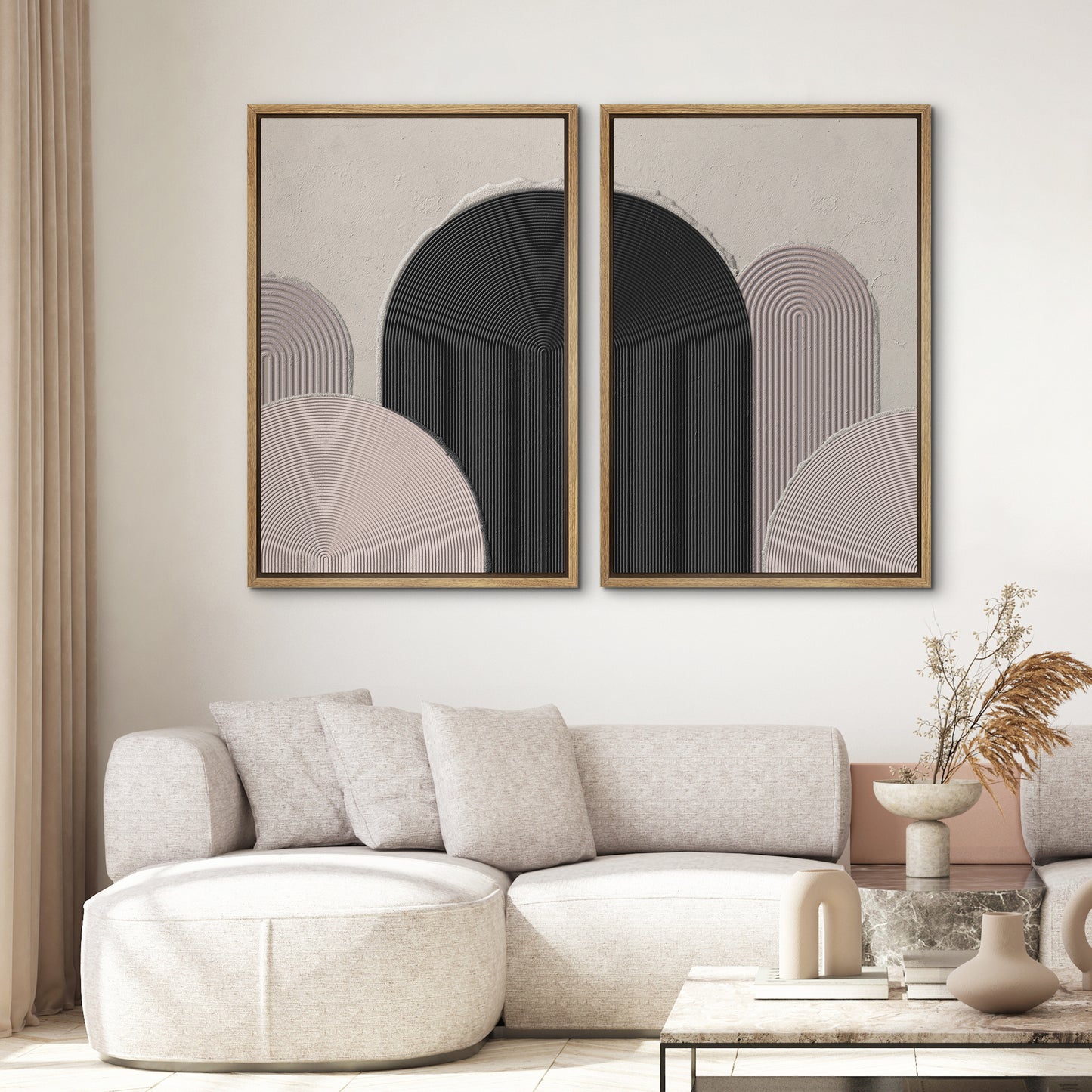 Dark Mid-Century Geometric Framed Canvas Wall Art Set (16" x 24")