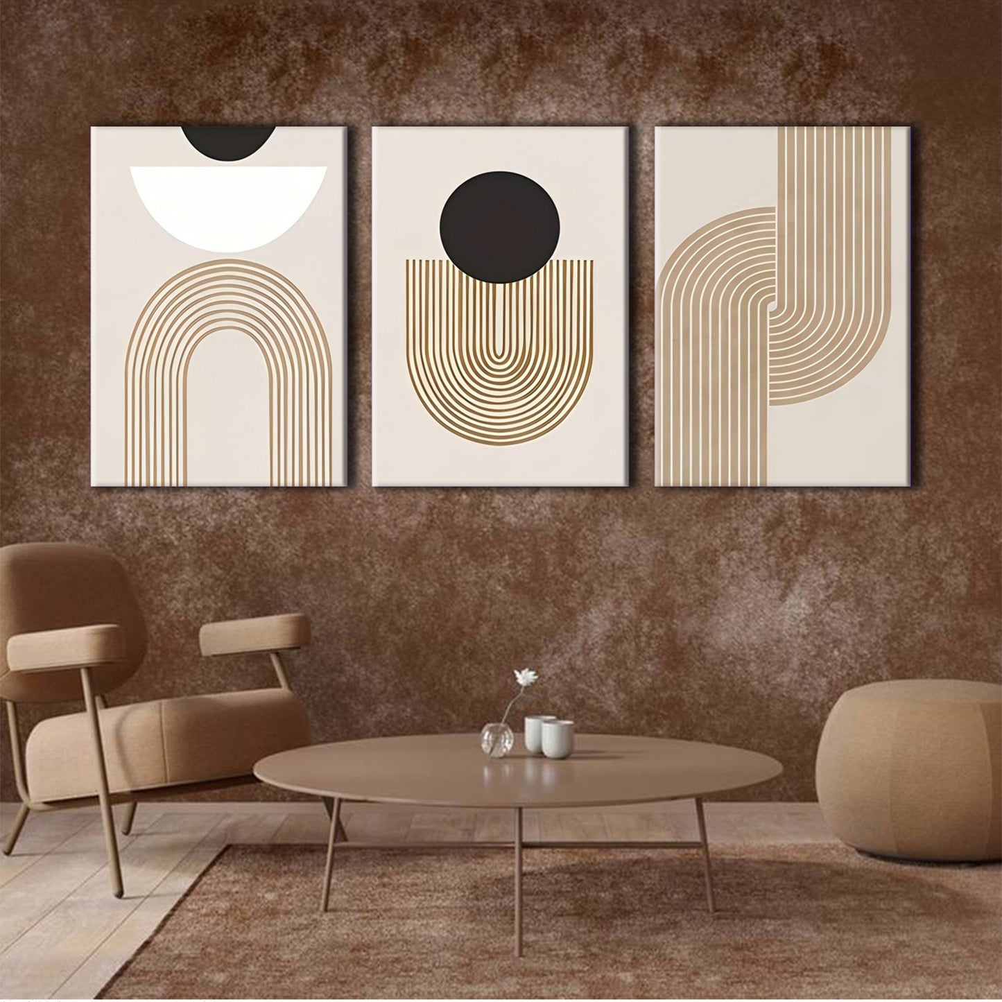 Modern Abstract Geometric Framed Canvas 3pcs Set