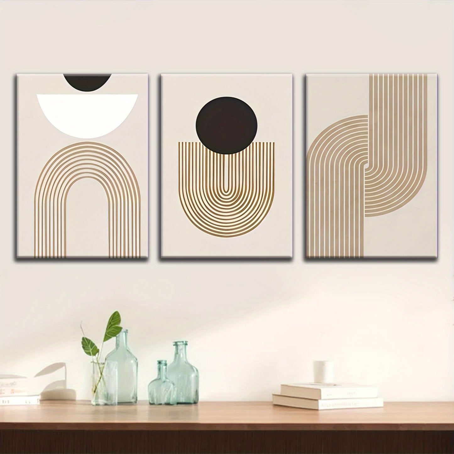 Modern Abstract Geometric Framed Canvas 3pcs Set