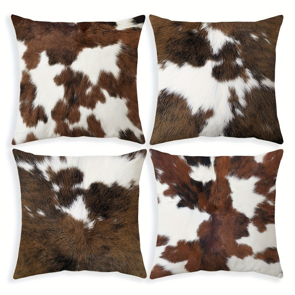 Double-sided Printed Cowhide Throw Pillow Covers (4 pcs)