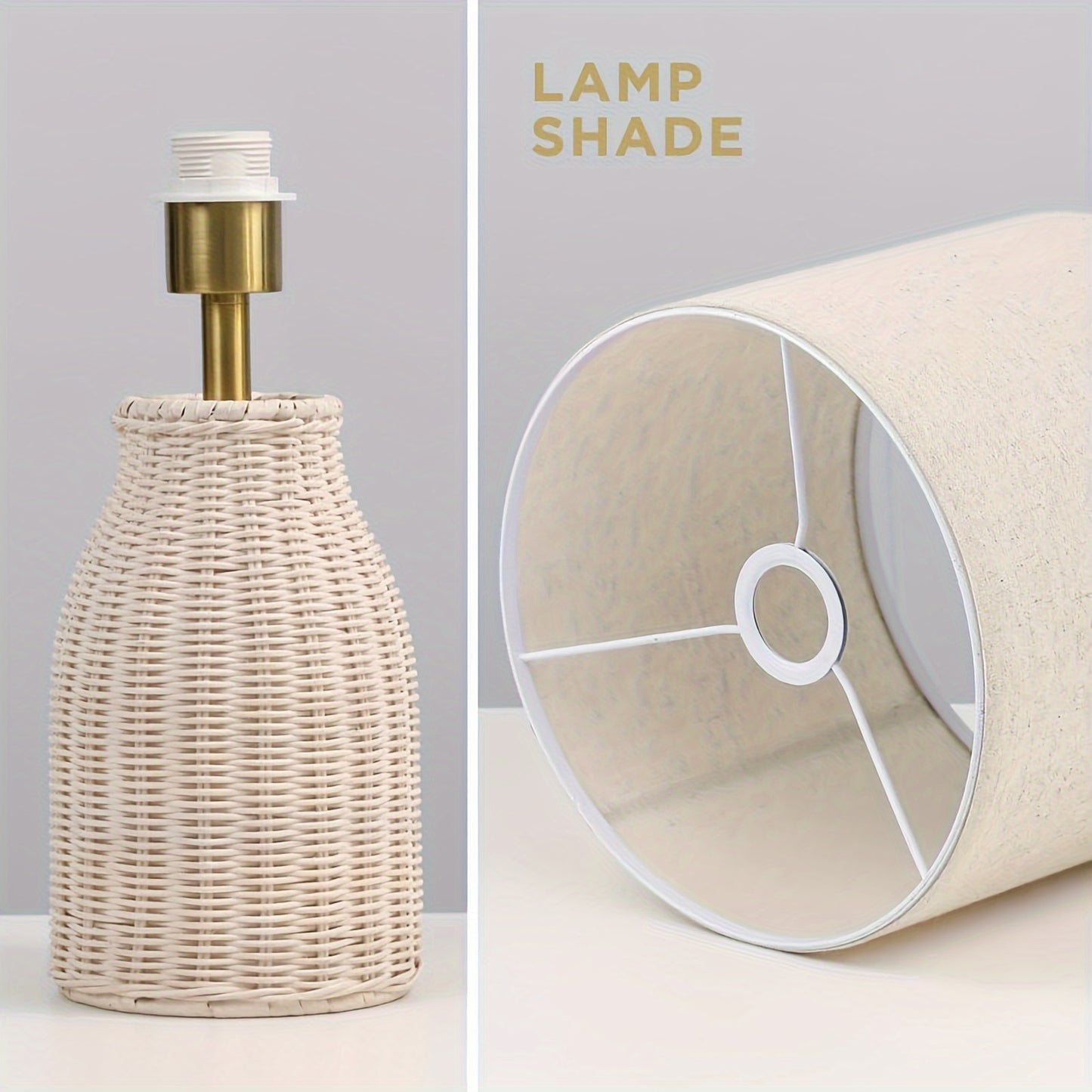 Wicker Desk Lamp With Linen Fabric Lampshade