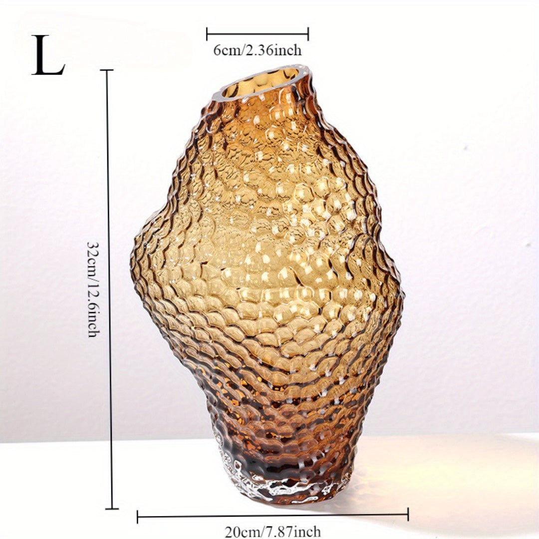 1pc Irregular Conch-Shaped Glass Vase with Textured Mesh Pattern