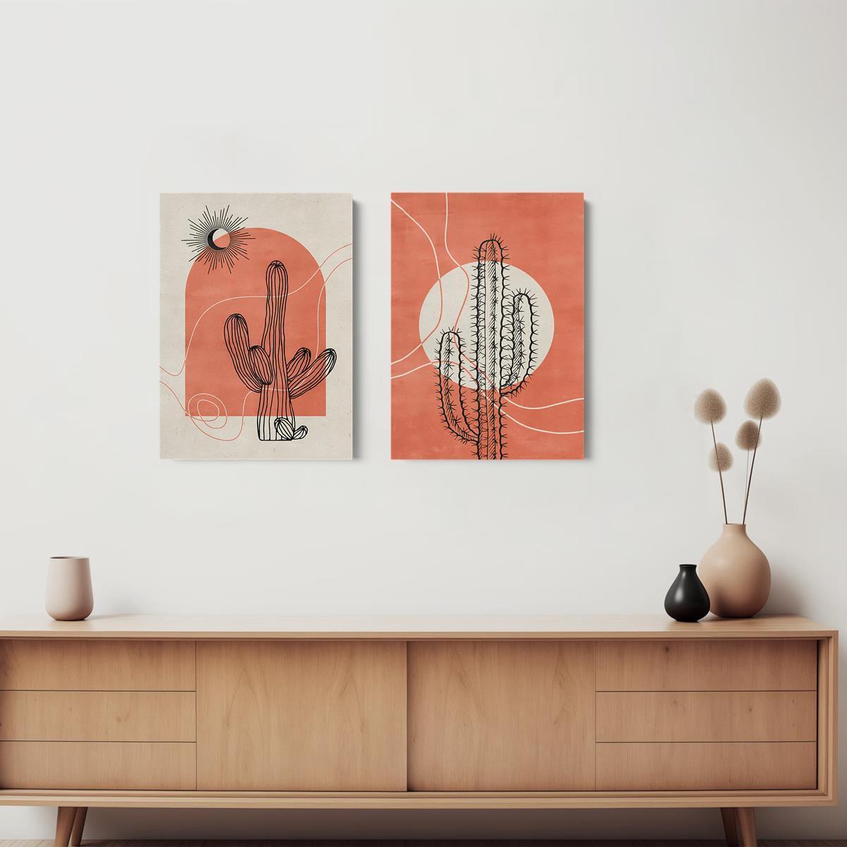 2pcs Desert & Cactus Wooden Framed Canvas Wall Art Set