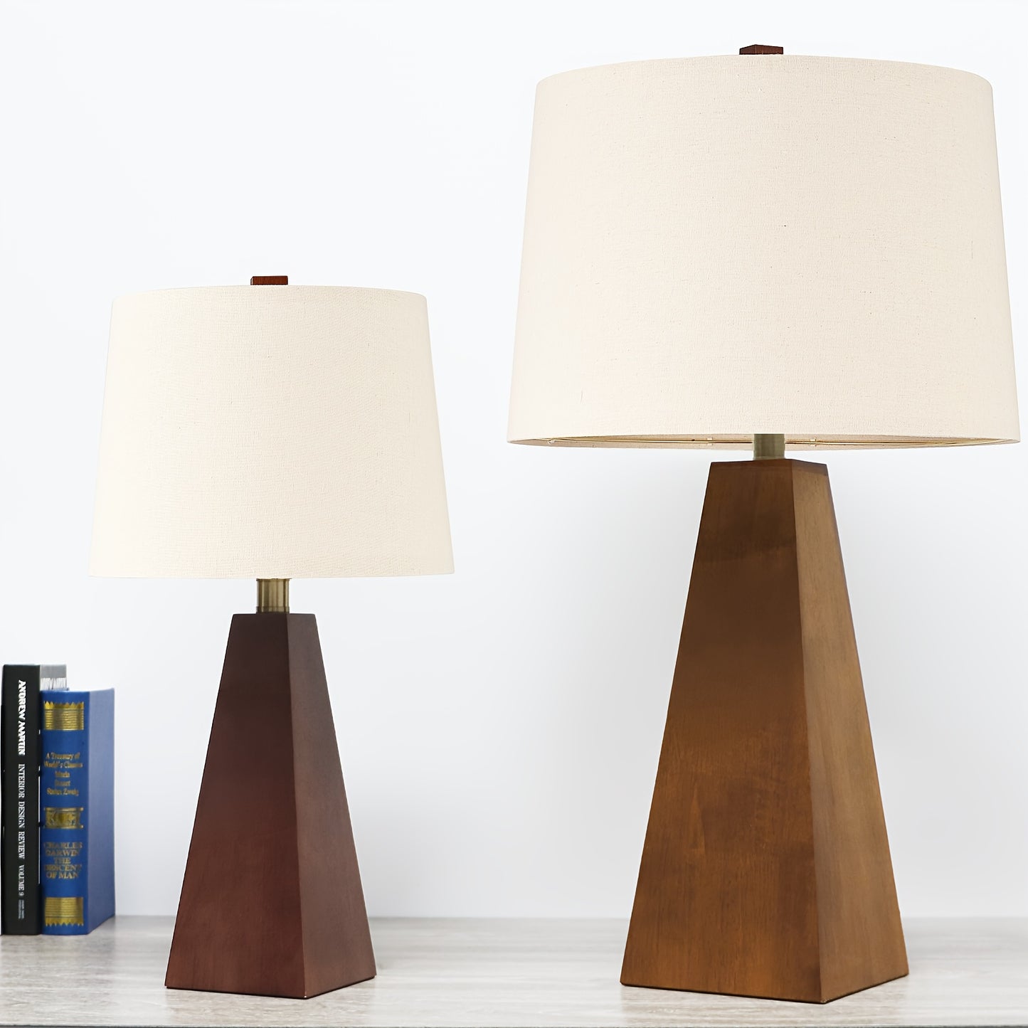 Modern Walnut Lamp With Beige Linen Shade (29'' or 21'')