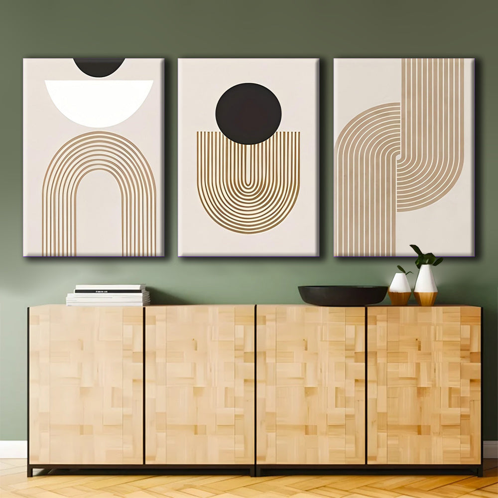 Modern Abstract Geometric Framed Canvas 3pcs Set