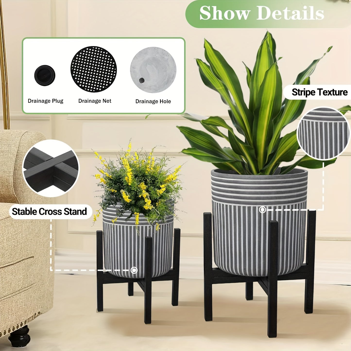 Set of 2 Planters With Stand (8 & 10")