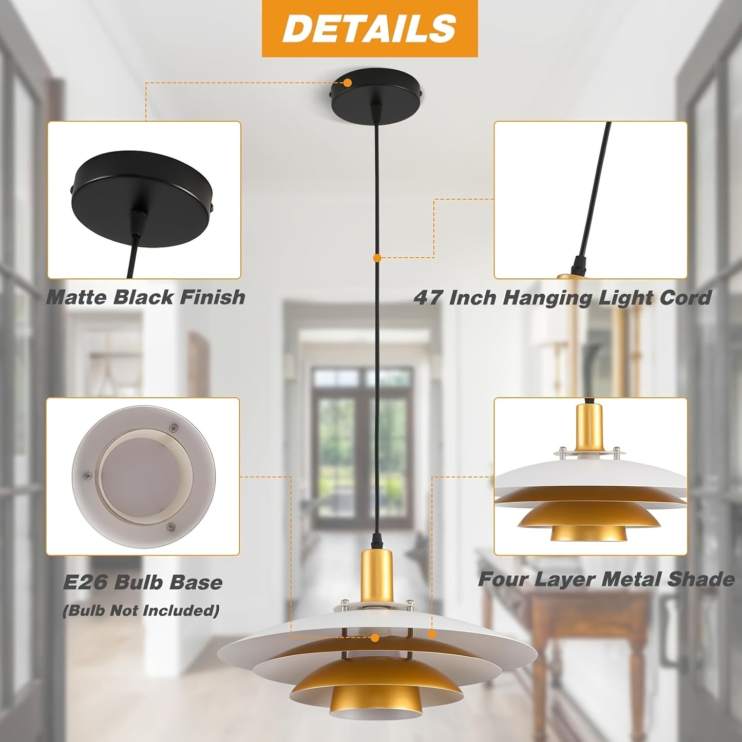 Metal White And Golden 4-Tier Shade Pendant Light