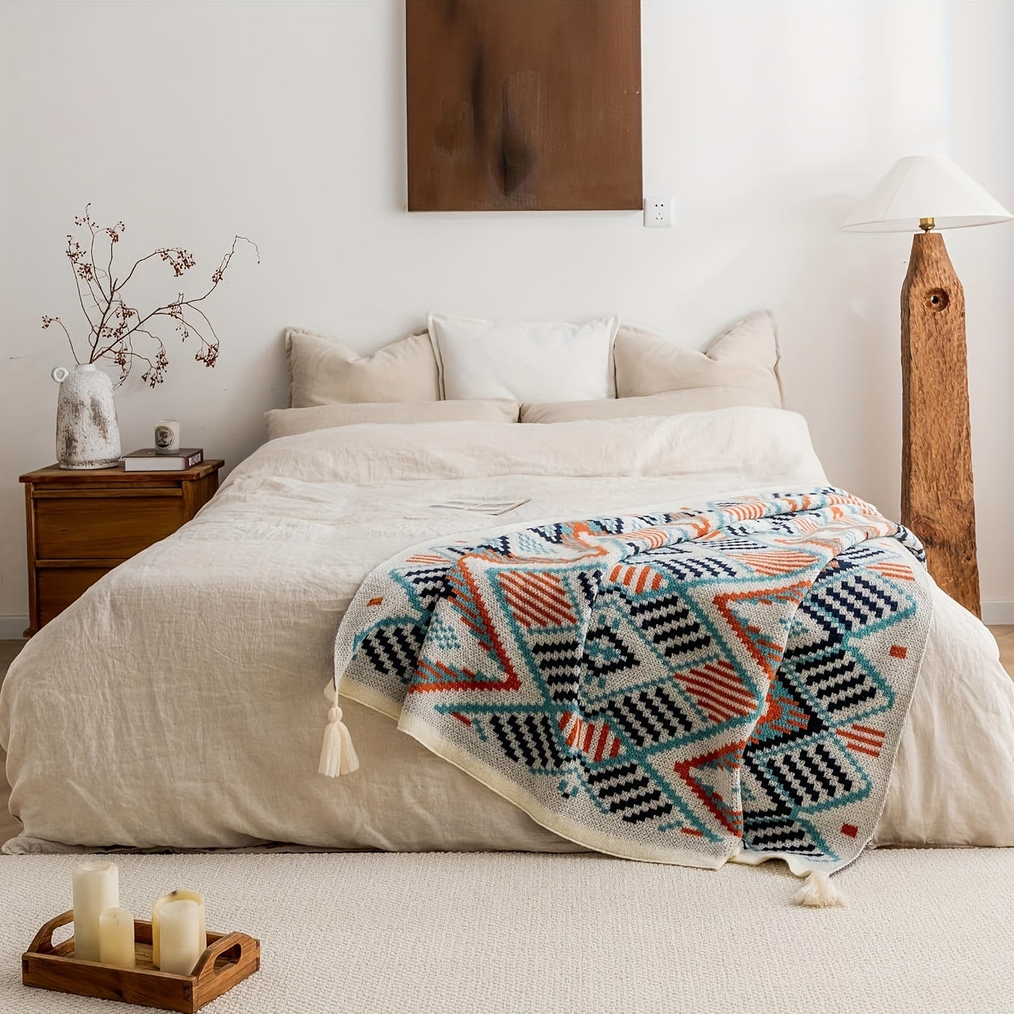 Boho Chic Knit Throw Blanket with Tassels (51' x 67')